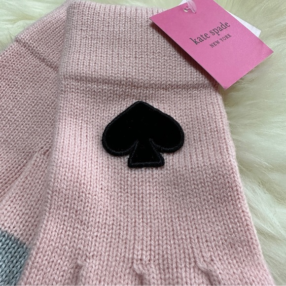 NEW Kate Spade New York Flocked Spade Gloves Pink Touchscreen friendly - Picture 3 of 5